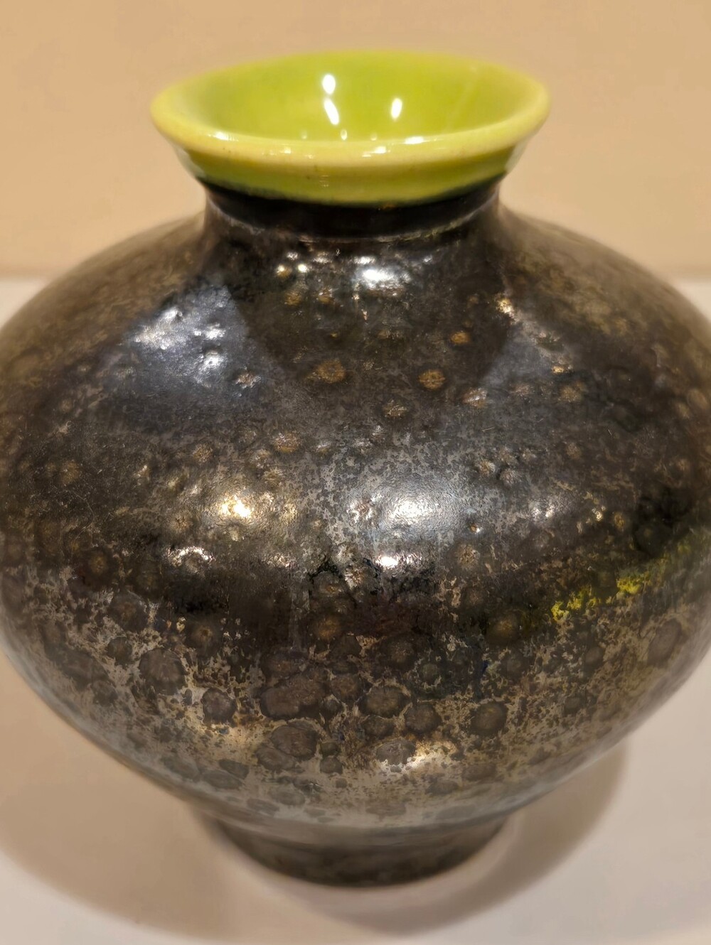Crate & Barrel Round Ceramic Vase with Lime Green Rim